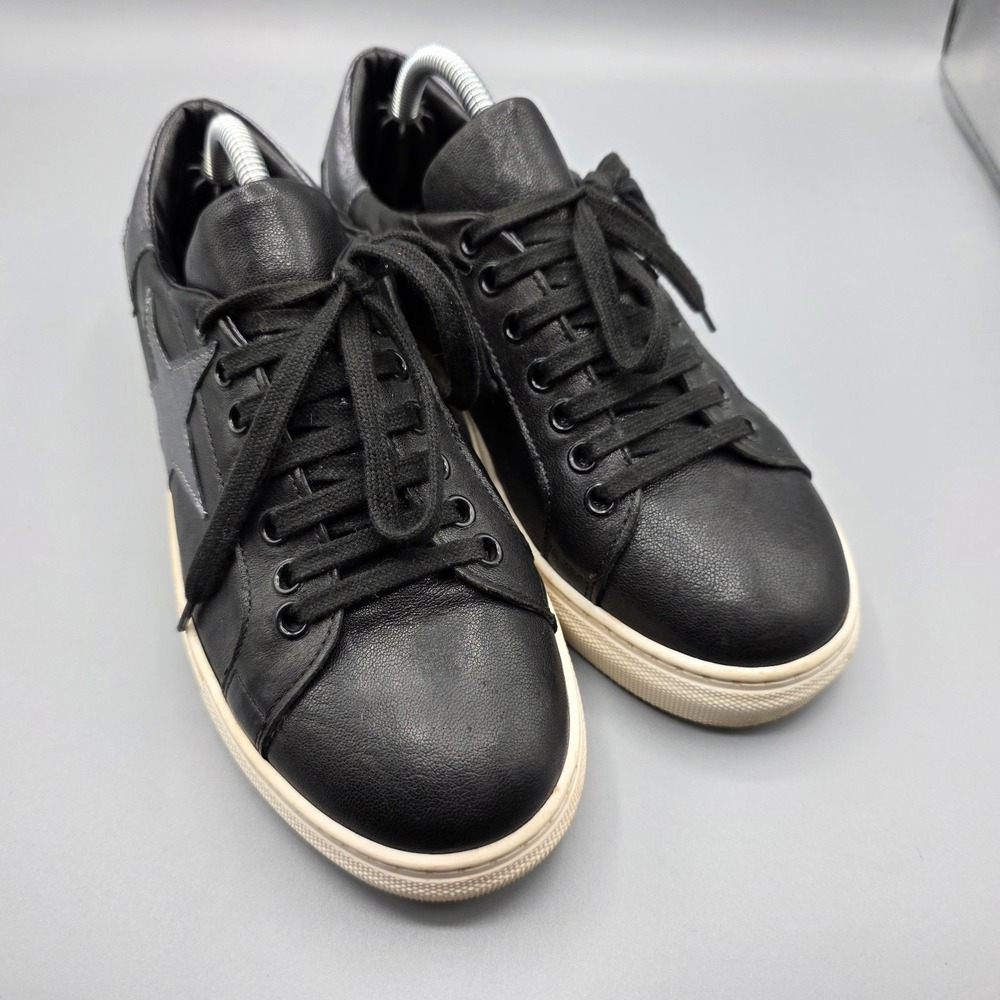 giopiu Sneakers‎ Womens 37 Black Leather Star Low Top Lace Up Designer Shoes